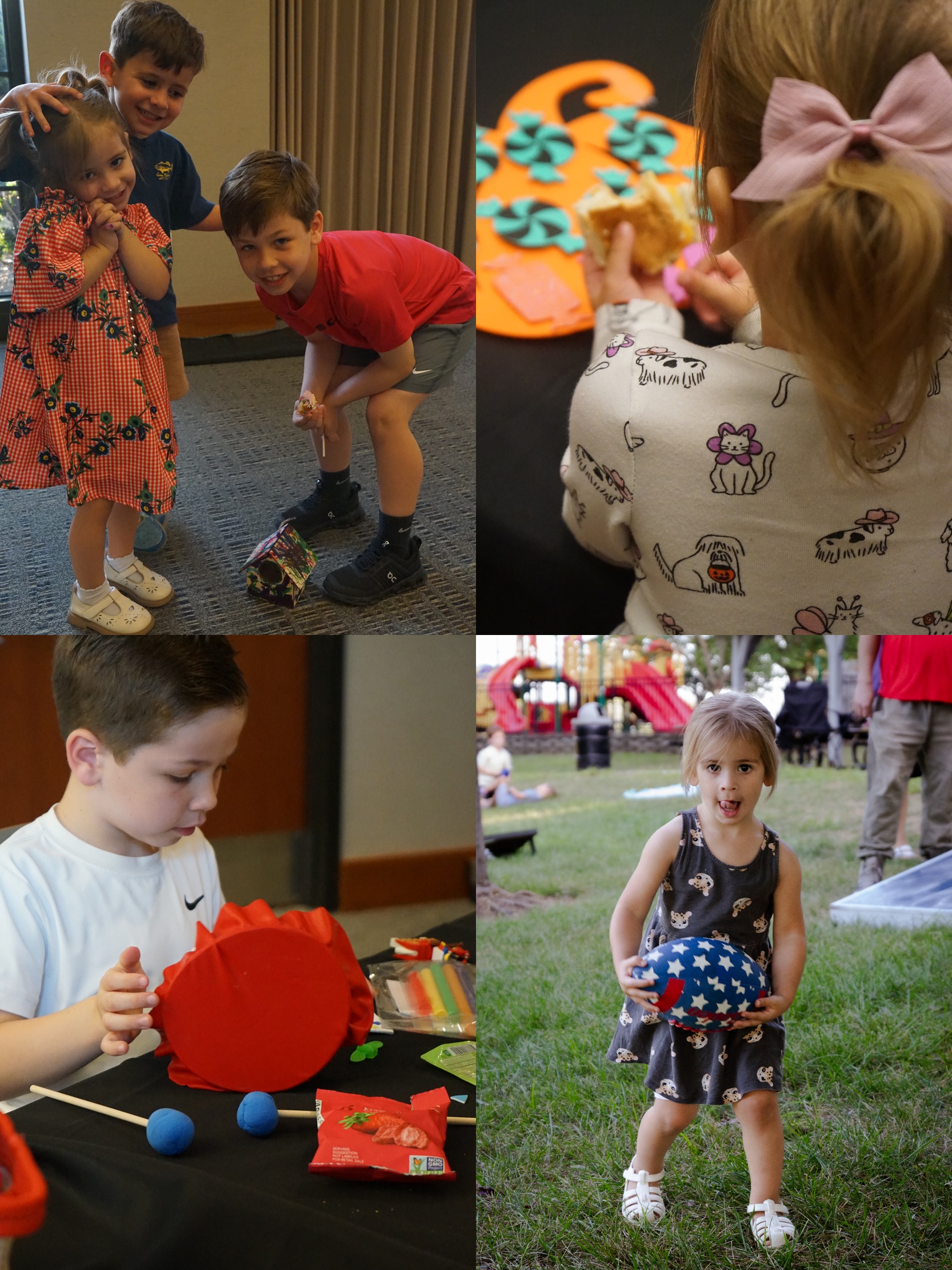 Four photos of children playing and doing crafts at HVN Kids
